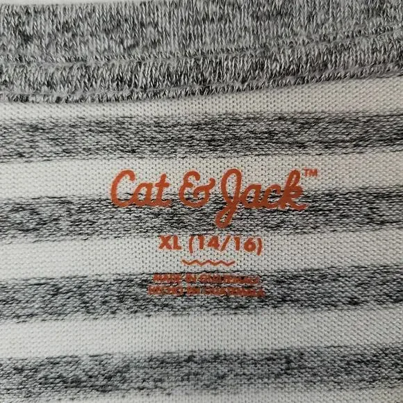 Cat & Jack Womens Gray White Striped Long Sleeve Crew Neck Basic T Shirt Size XL - Picture 5 of 7